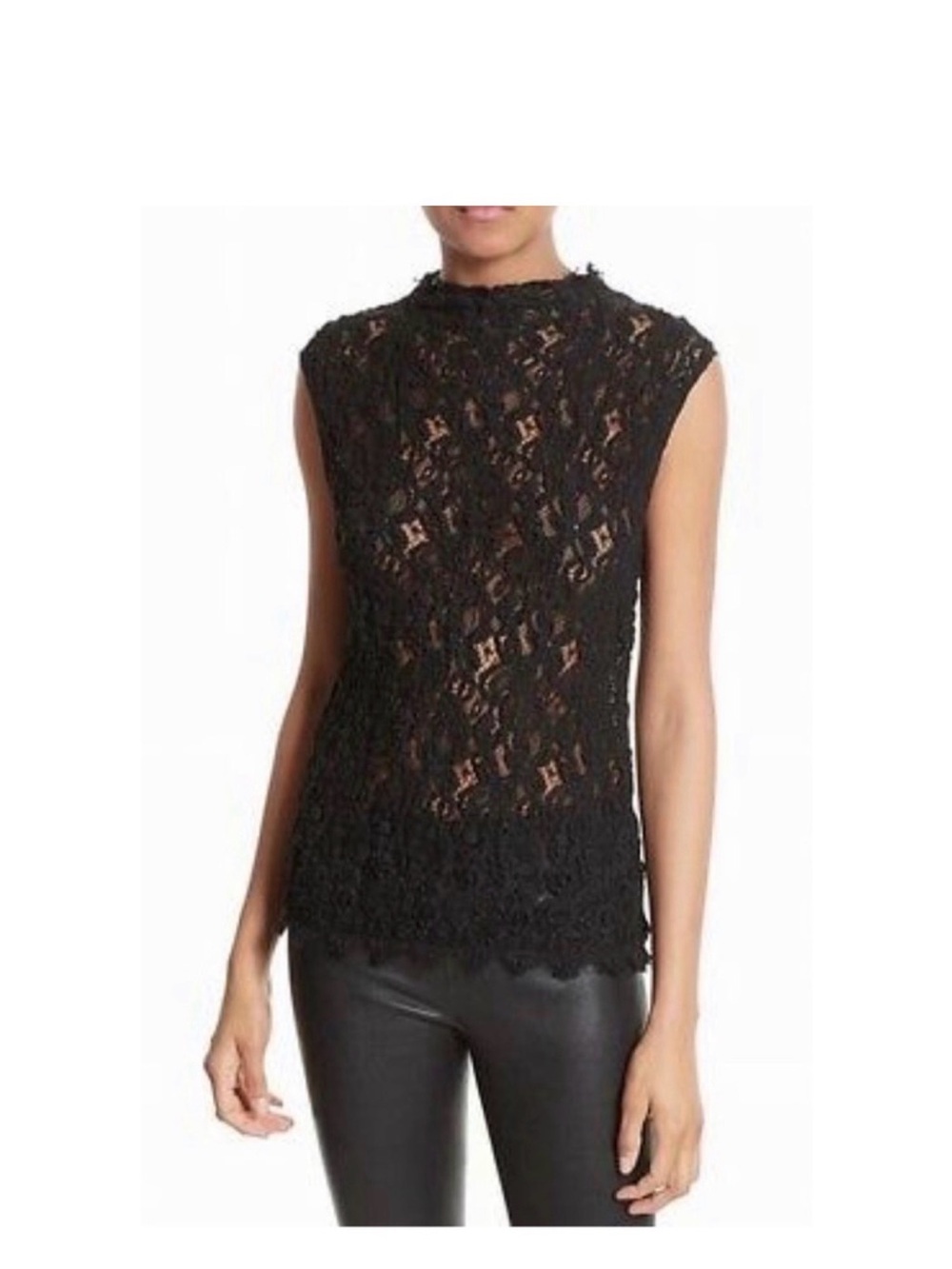 Helmut Lang Sleeveless Black Lace Mock Neck Top